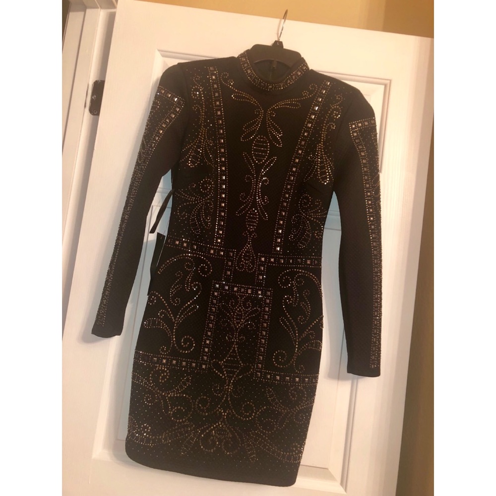Black Bedazzled Rhinestone Mini Dress